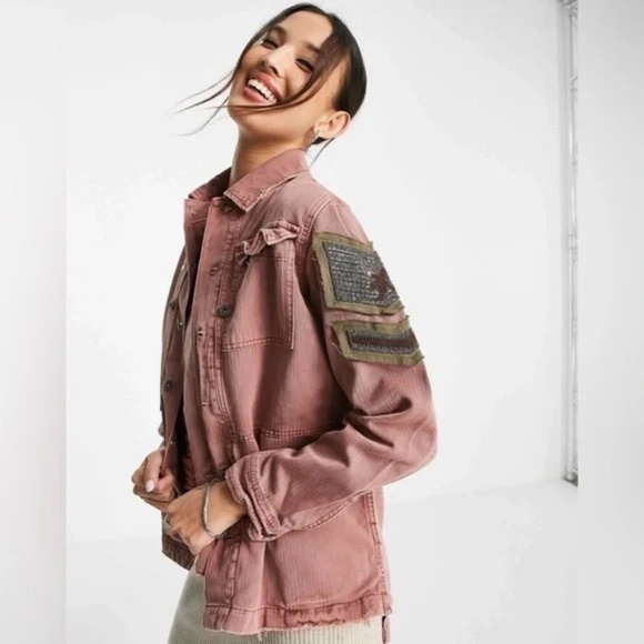 Free People Beaded Embroidered Military Inspired Utility Jacket SZ L - Picture 2 of 8